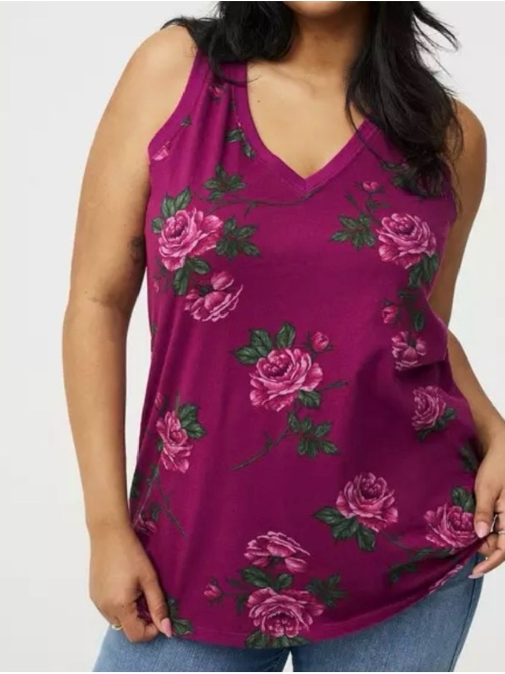 Torrid Printed Girlfriend Tank color Budding Rose Floral Plum Sz 1